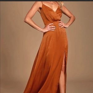 Lulus Constantine Rust orange Satin maxi Dress